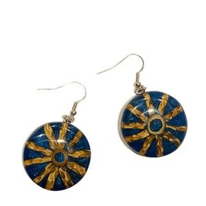 Hand crafted Blue Sunburst Inlaid Vine Earrings